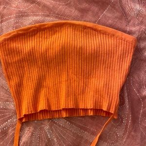 Tube top with two string ties from back to front